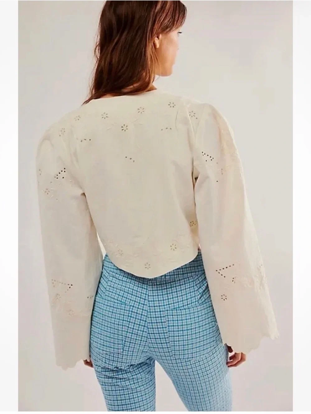 Free People Wild Daisy Floral Ivory Cropped Jacket Bohemian  Size S